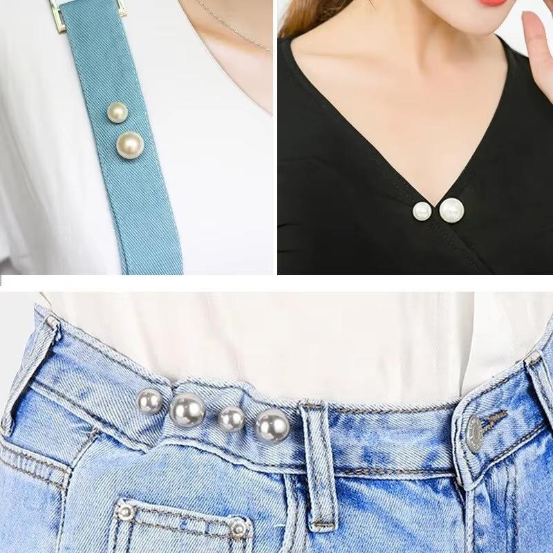 Women Fashion Tightening Waistband Pin 3Pcs/set Double Pearl Brooches Metal Lapel Pin Brooch Pins Sweater Shirt Cardigan Brooch