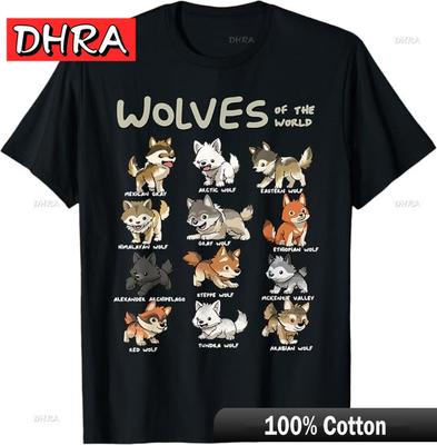 Chibi Wolves Animals of The World T-Shirt Global Wolf Collection Tee Fresh Tshirts Casual Cute Cool Tops Aesthetic Short Sleeve