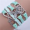 Unisex Retro Multicolor Butterfly Leather Infinity Bracelet