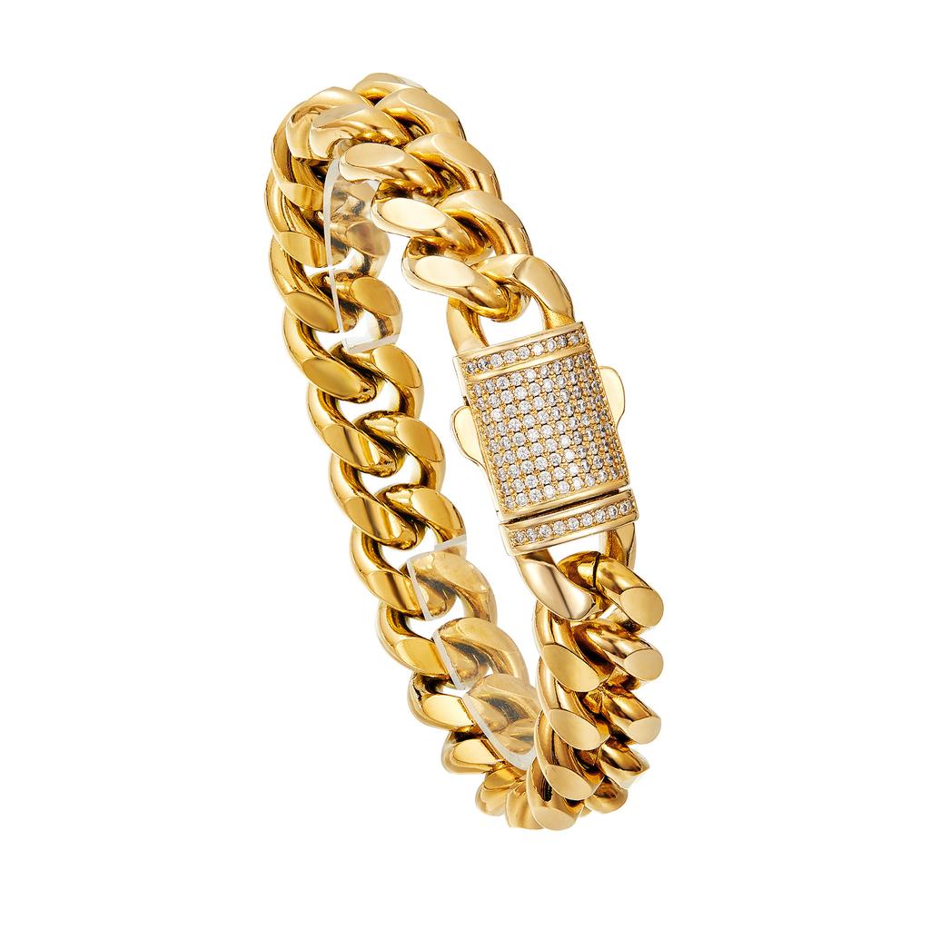 Men's 18K Stainless Steel Bracelet Titanium Steel Cuban Chain Encryption Chain Micro-inlaid Zircon Copper Buckle