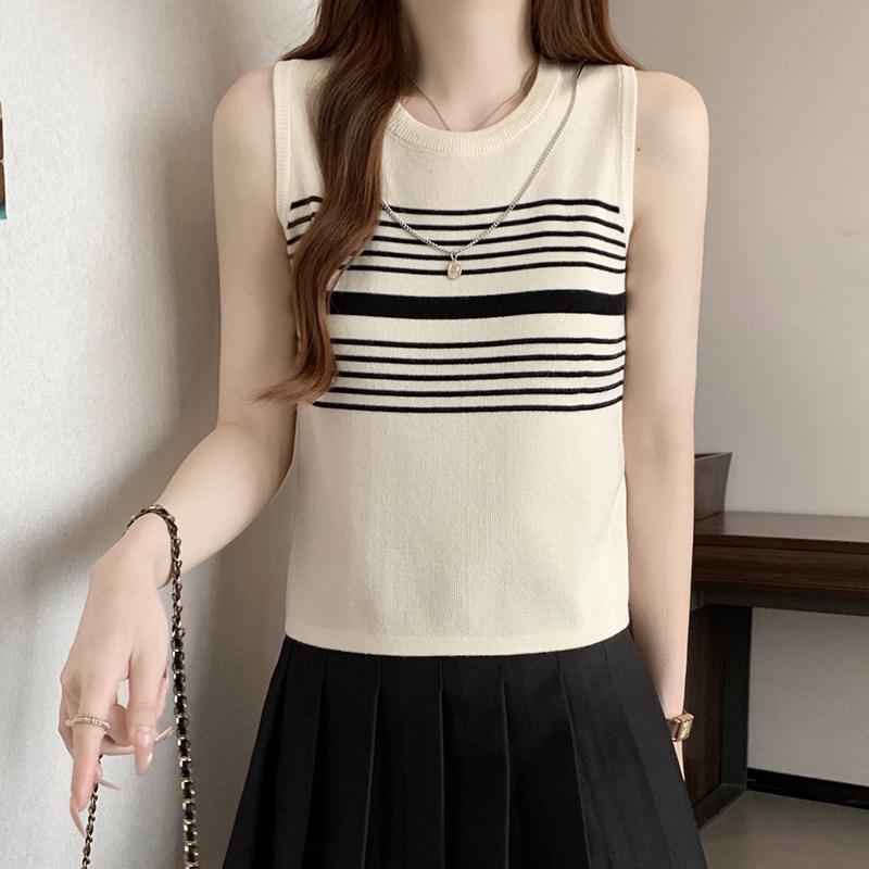 Women s Spring 2026 Slim Fit French Stripe Knit Vest Camisole One Size абрикосовый