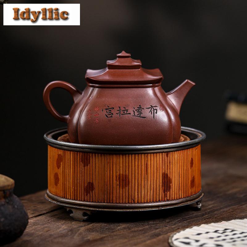 380ml Yixing Purple Clay Teapots Master Handmade Potala Palace Pot Raw Ore Di Cao Qing Mud Tea Soaking Kettle Zisha Tea Set Gift