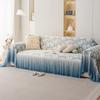 Universal Chenille Sofa Cover French Ruffled Edge Creamy Aesthetic Flower Pattern Anti-Slip Gradient Couch Cushion Mat