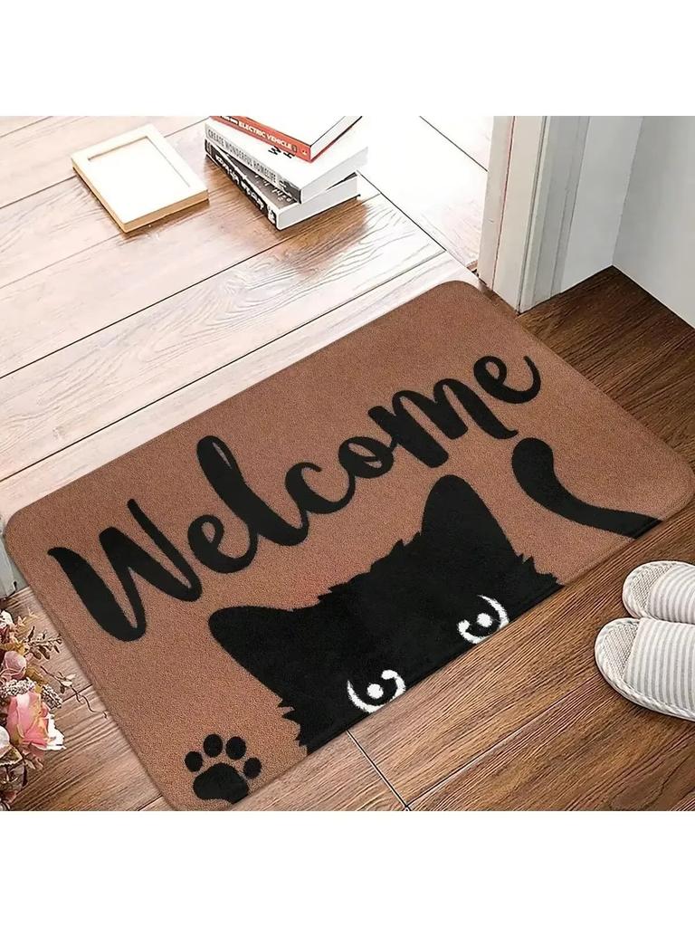 Schwarze Katze Teppich Willkommensmatte Niedlicher Cartoon Rutschfeste Bereichstürmatte Weicher Teppich für Wohnzimmer Teppich Schlafzimmer Außenteppich Heimdekor