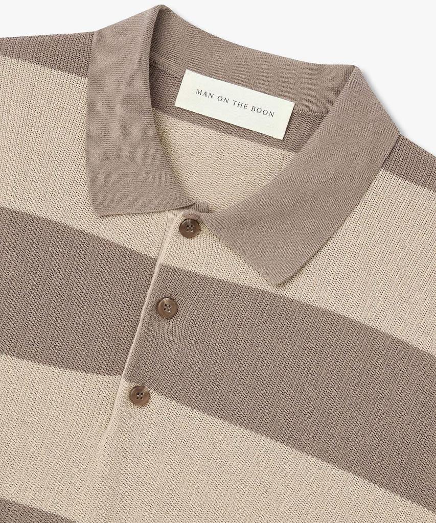 MAN ON THE BOON Striped Long Sleeve Polo Knit_Brown 4716113018