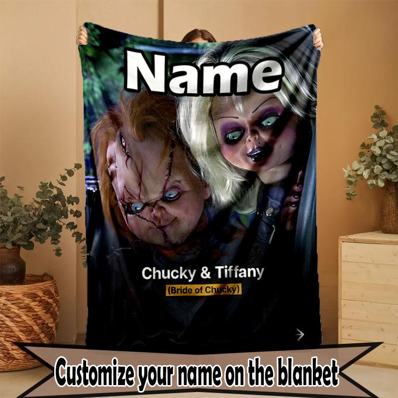 Custom Name Personalized Bride of Chucky Print Blanket, Home Decor, Bedroom, Sofa, Camping, Couch, Gifts for Birthday Christmas