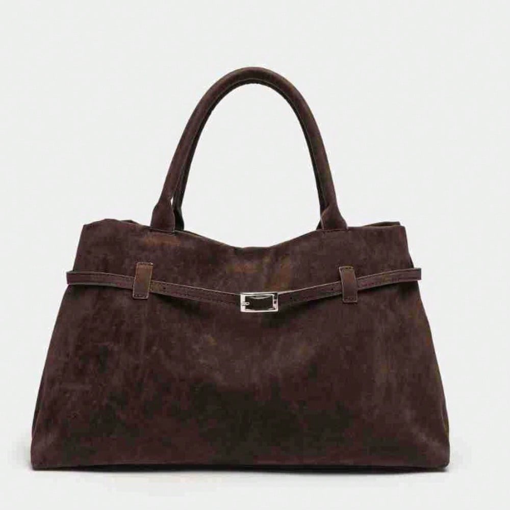 Sac à main vintage en daim Sac de ville pour femme Fermoir texturé givré Sac fourre-tout café