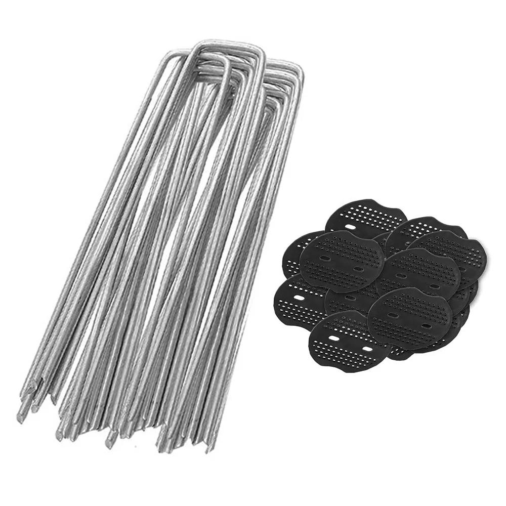 

60/120pcs Garden Peg Silver Metal U-Shape Garden Staple Garden Ground Nail with Buffer Washers for Securing Weed Control