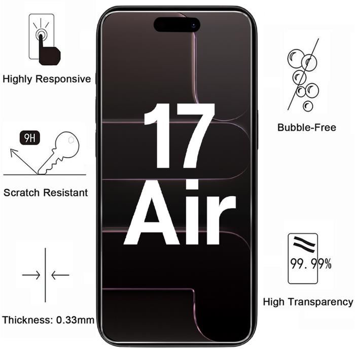 Verre Trempé - PHONILLICO - iPhone 17 AIR - Pack de 2 - Résistant aux rayures - Protection écran