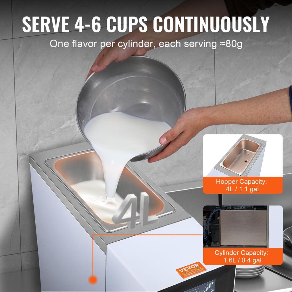 Soft Serve Ice Cream Machine Maker 10L/H Yield Single Flavor Countertop