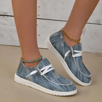 Simple Denim Flat Shoes Women 2024 European American Fashion Lightweight Comfortable Canvas Shoes Outdoor Walking Casual Shoes