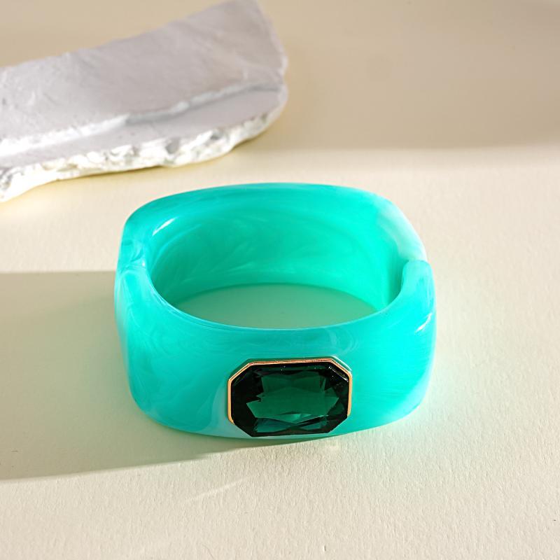 Y2K Boho Vintage Resin Bangle Women Wide Round Bracelet Dopamine Color Statement Wrist Jewelry For Daily Party Wear Accessories