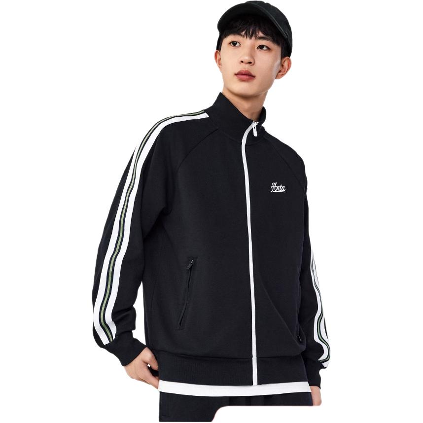 Anta Lifestyle Series Letter Stripe Stand Collar Zipper Long Sleeve Sweatshirt Men sweatshirt Snow-White 152438706-1