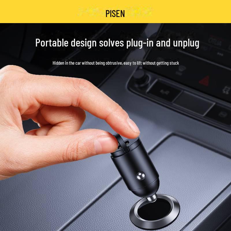 PISEN 30W Dual C-Port Fast Car Charger with Hidden Pull Ring, Compatible with Apple 15 & Huawei