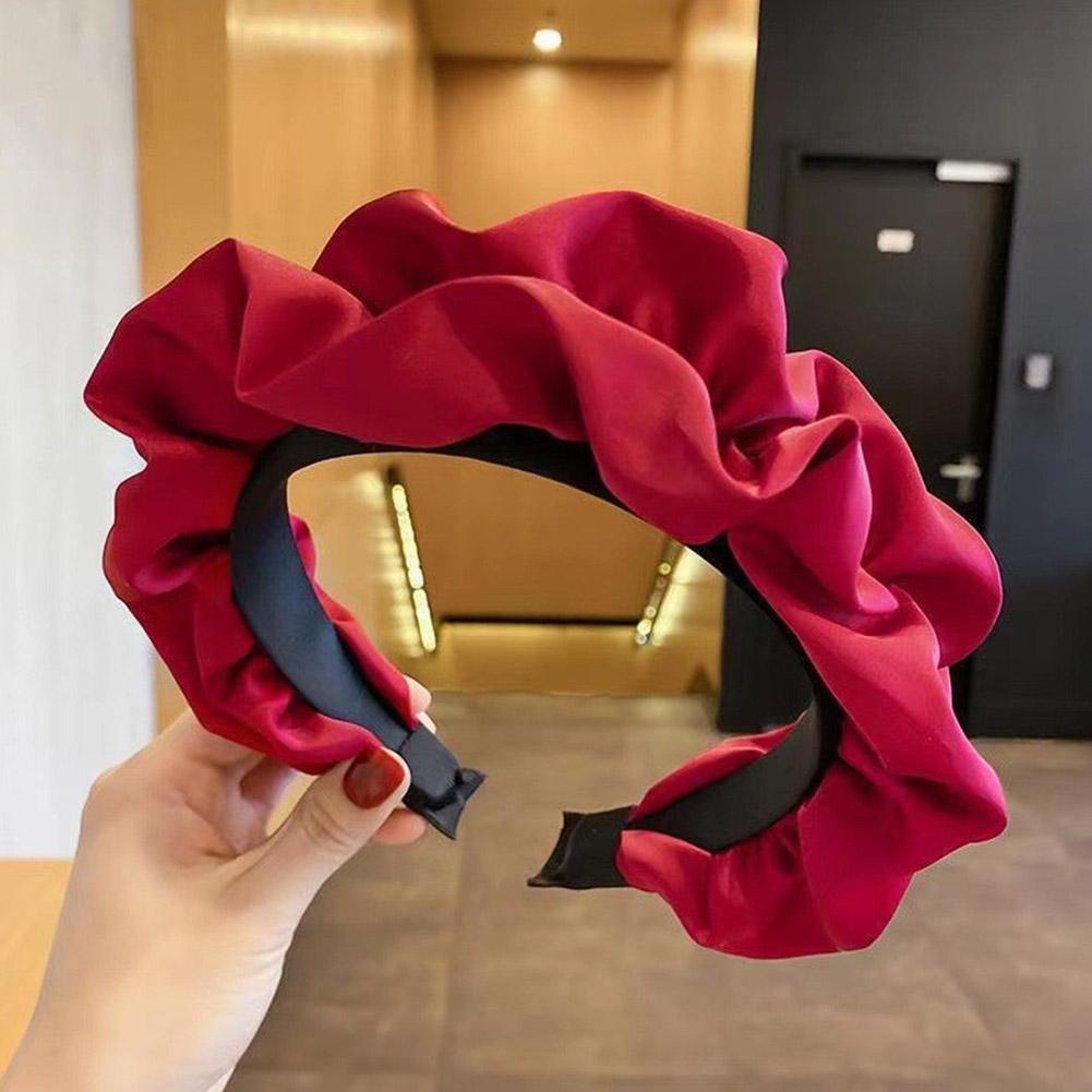 Satin Pleated Wide Brimmed Headbands For Women Non Slip Ruched Headband Hoops French Wide Padded Hair Head Band Hair Accessories