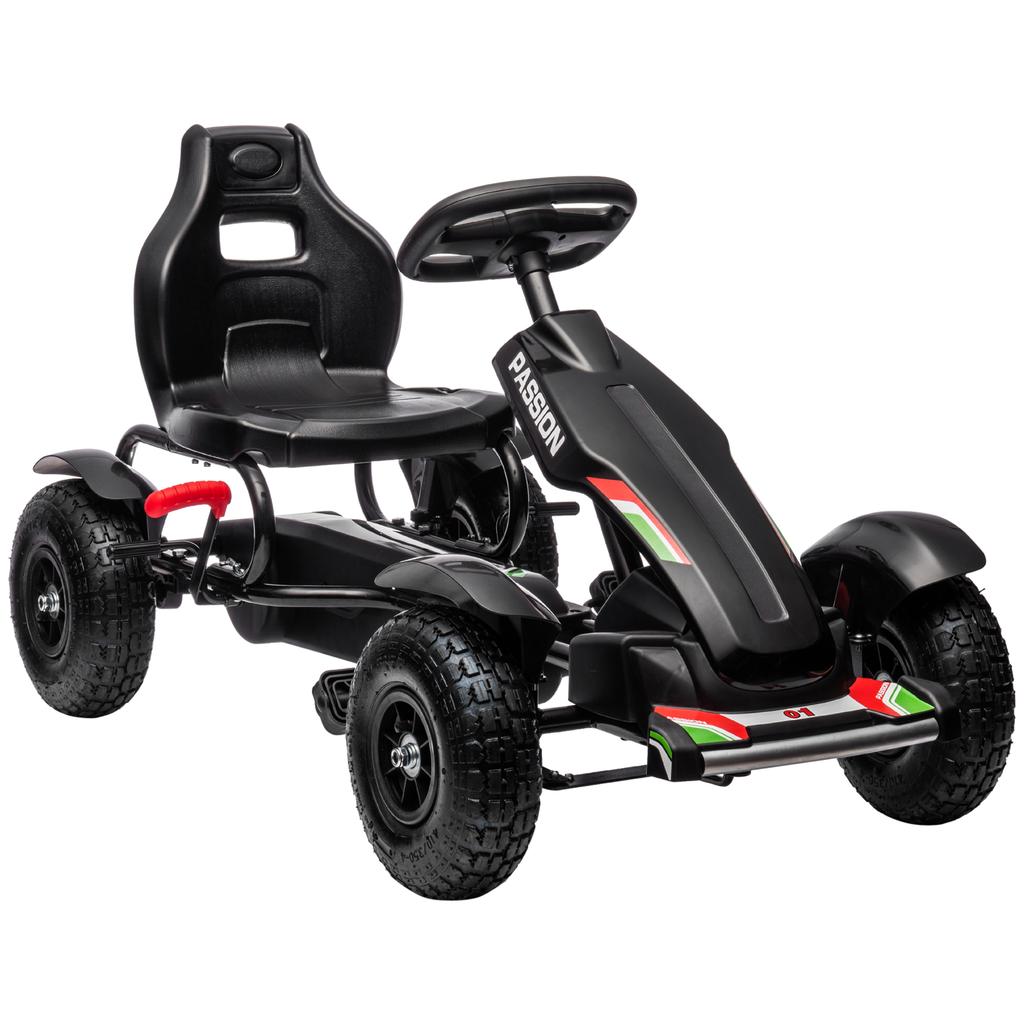 Go-kart a pedali in metallo per bambini con sedile regolabile pneumatici gonfiabili nero