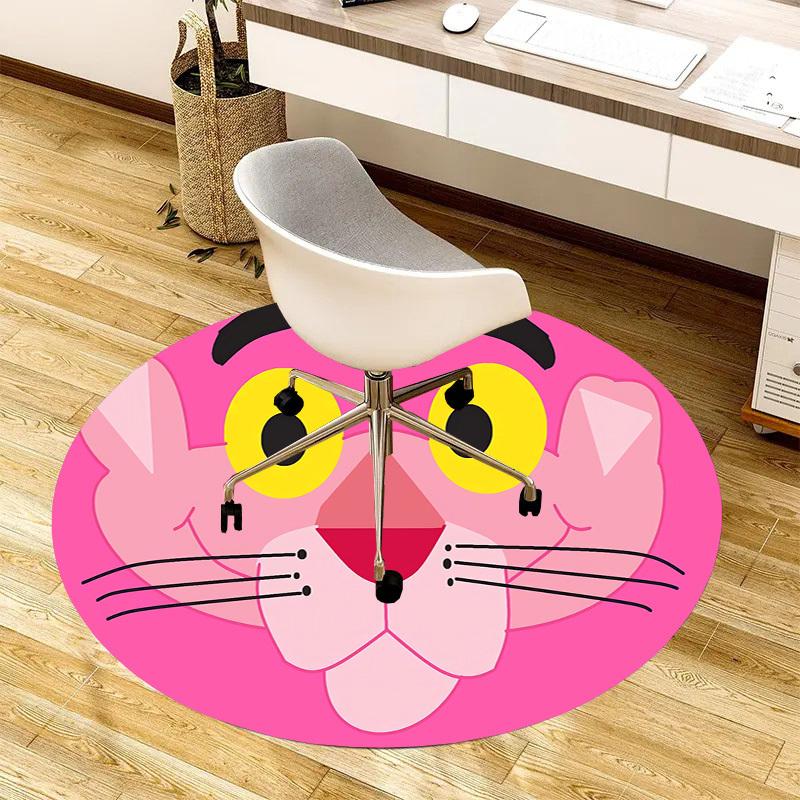 1pc Pink Panther Round carpet, Made of Polyester,Perfect for Decorating Office Chairs, Living Rooms