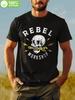 Plus Size Rebel Workshop Graphic T-shirt - Black Cotton Short Sleeve with Skull & Wrench Design