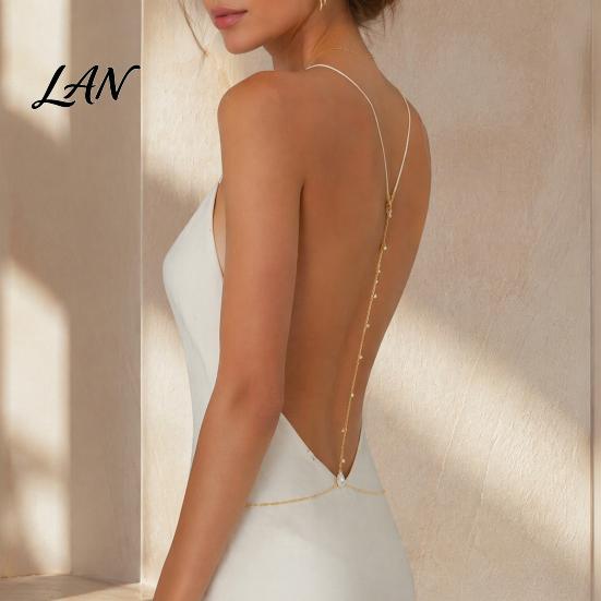 Thin Body Chain Rhinestone Waterdrop Back Chain, Bridal Wedding Backless Dress Backdrop Women Waist Necklace, Adjustable Sexy Jewelry for Tassel