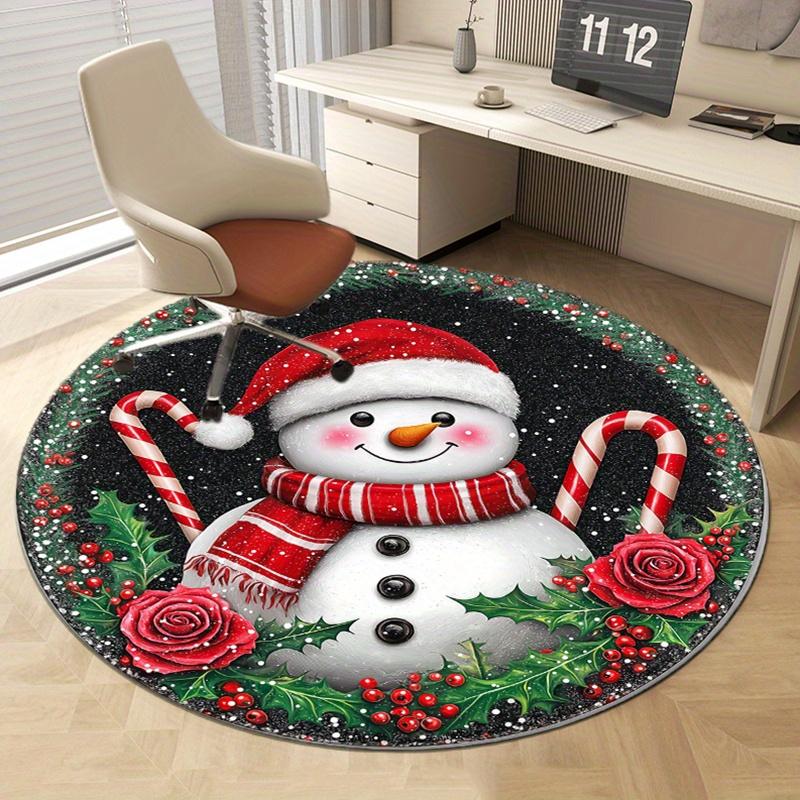 1pc Cute Snowman Christmas Round Rug - Non-slip, Fade-resistant Polyester Floor Mat for Living Room, Bedroom