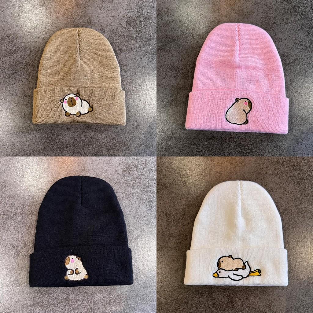 Fashion Knitted Hat With Capybara Embroidery Design Suitable For Daily Use