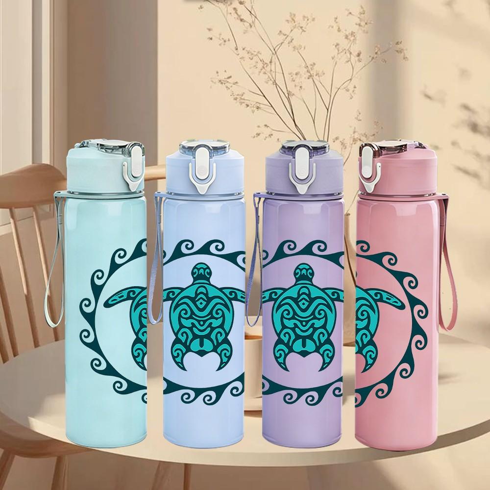 1PC Sea Turtle Circle Badge Print 750ml Color Plastic Sports Water Bottle Leakproof Flip Straw Lid Suitable for Sports Office Home Use