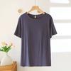 Women O-neck T-shirt with Built-in Bra Casual Solid Color Short Sleeve Top