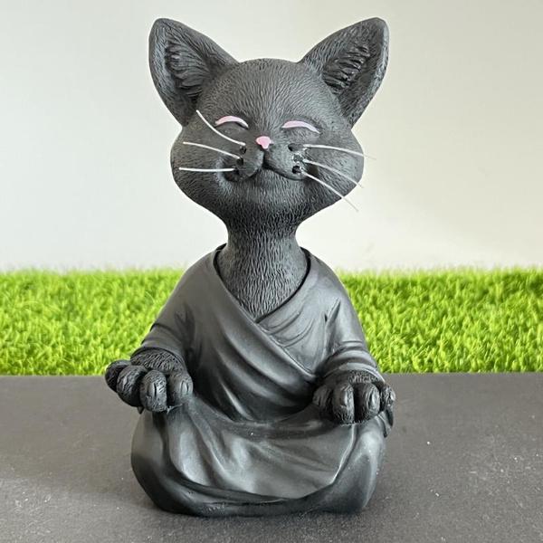 

Zen Cat украшения для дома и сада, украшения для рукоделия из смолы, домашние садовые украшения, резные артефакты из смолы 8*12.5cm чёрный