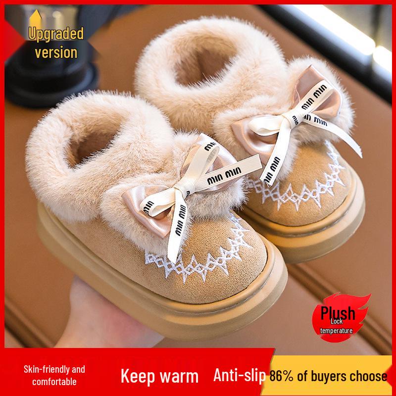 2024 Winter Cotton Shoes for Girls - Thick Warm Indoor/Outdoor Slippers for Medium To Large Babies - Year of the Horse Design