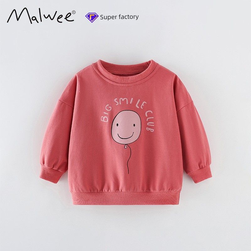 Cross-Border Malwee Girls' Sweatshirt Autumn and Winter New European and American Style Cute Little Girl Pullover Round Neck Long Sleeve