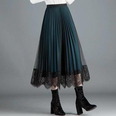 Spring Summer 2 Ways To Wear Lace Pleated Skirt Women Mid-length High Elasticity Pure Color