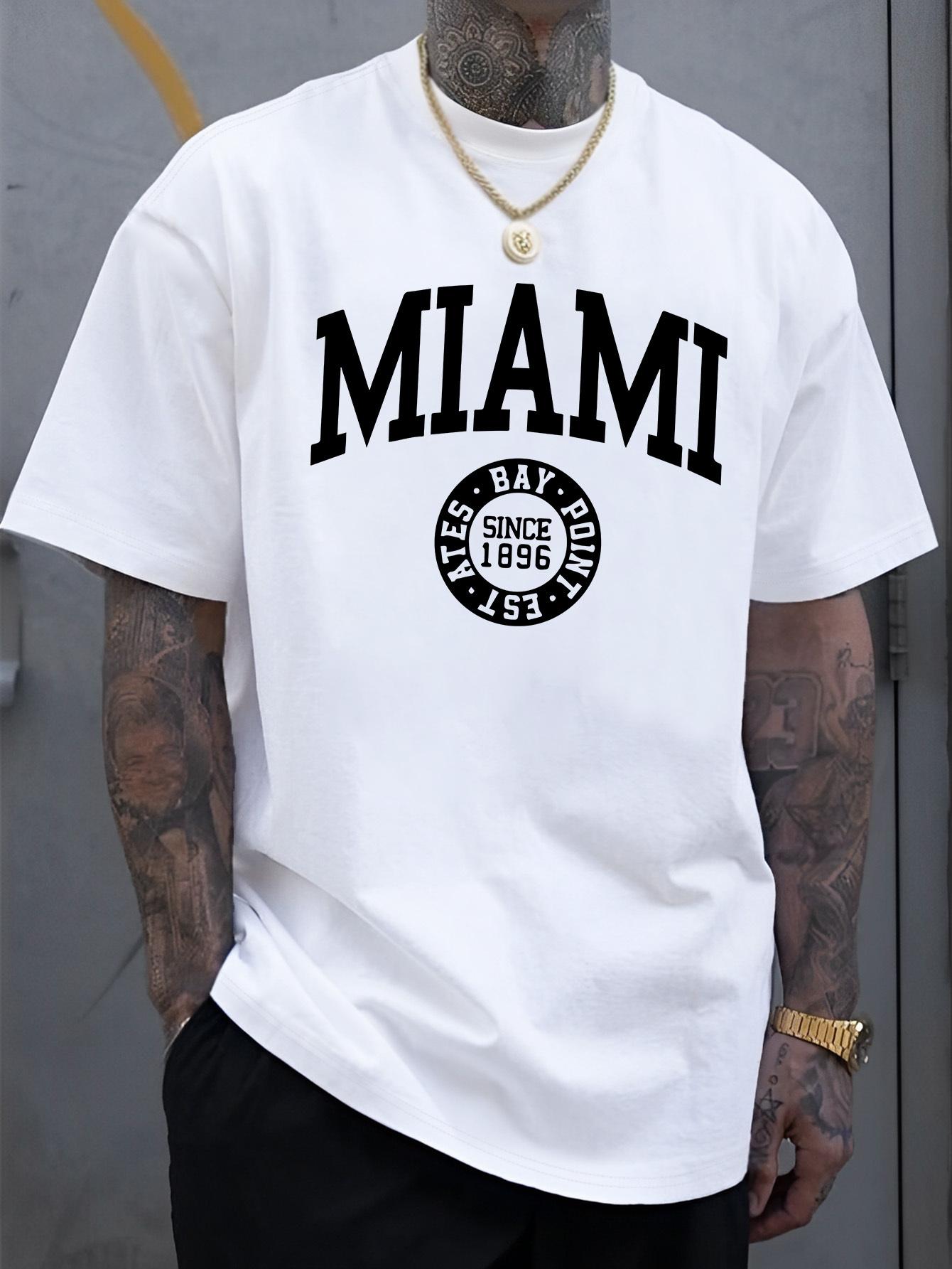 Men S Miami Letter Print Casual T-Shirt XXXL