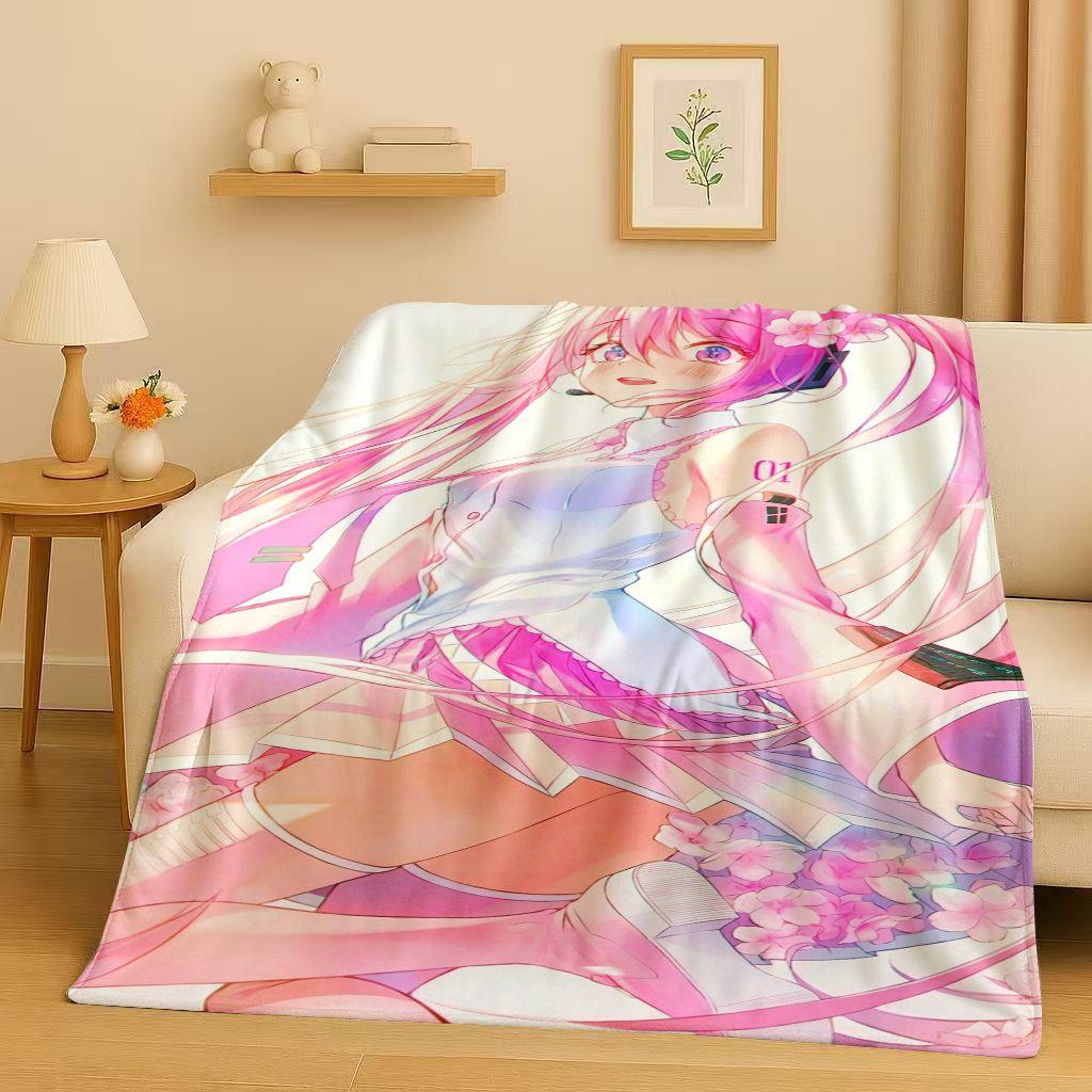 Manta de Franela Kawaii 3D de M MIKU, Dibujo Animado Musical para Niña, Manta de Felpa Ultra Suave y Cálida para Hogar, Dormitorio, Cama, Sofá, Regalo para Niños
