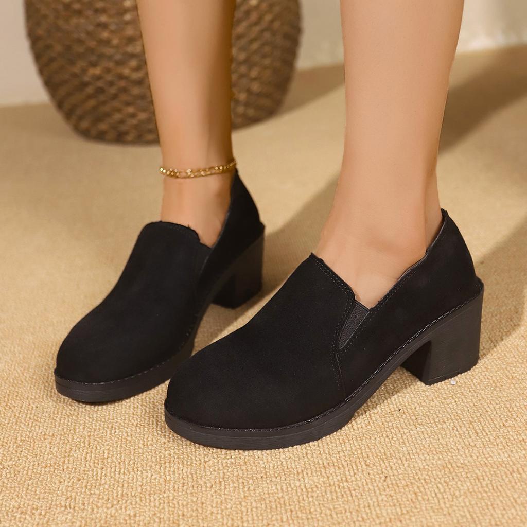 Fashion Womens Square Heel Fashion Loafers Women Shoes Autumn Big Size 43 Black Outdoor Walking Shoes for Women Comfortable Casual Shoes