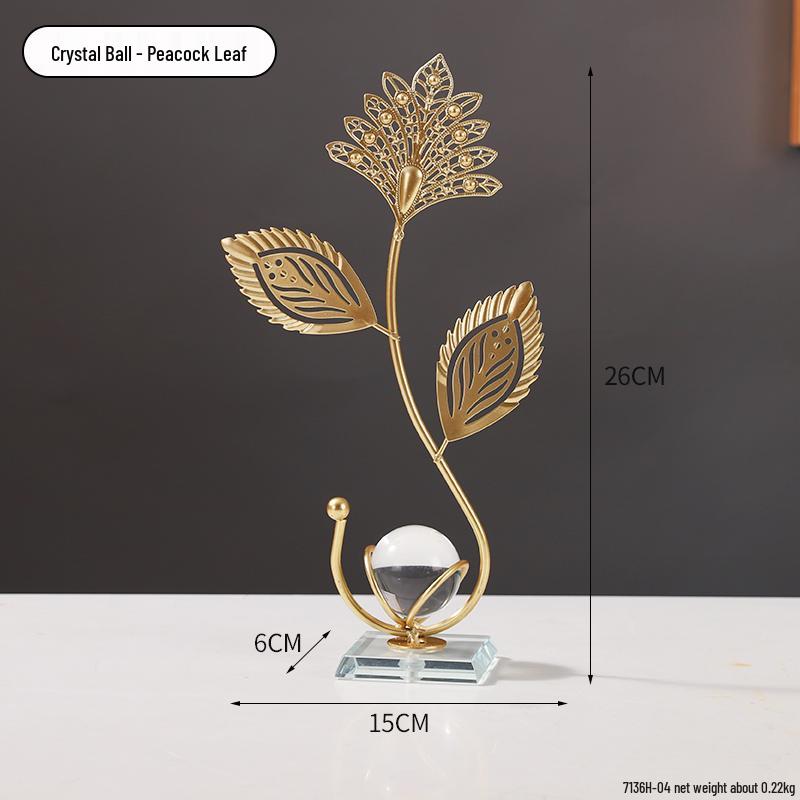 Nordic Leaf Crystal Ball Ornament: Elegant Light Luxury Decoration for Home Entrance, Living Room, Wine Cabinet, or Office Display.