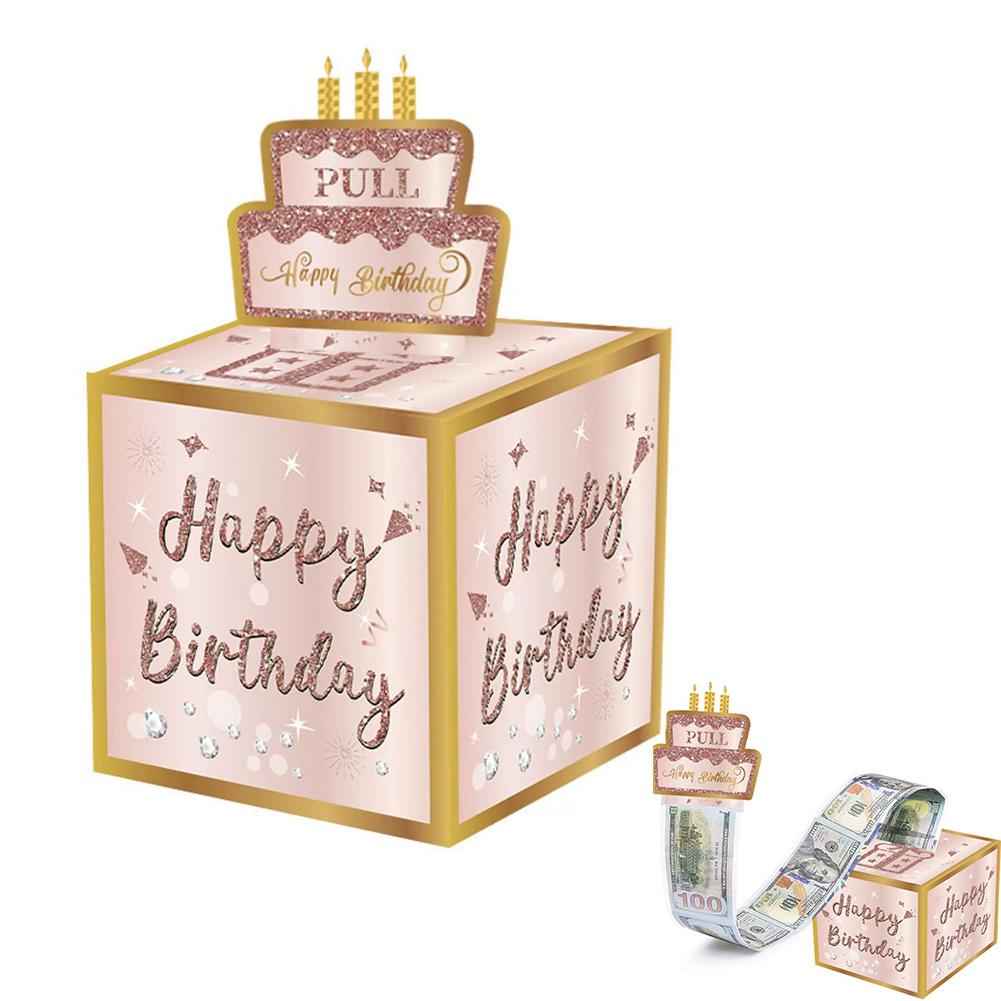 

Happy Birthday Money Gift Box with DIY Stickers- Cute Surprise Birthday Party Cash Gift Box with Pull Out Card for Women Girls