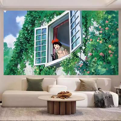 Hayao Miyazaki Totoro Achtergronddoek Ins Hangend Doek Anime Hangend Schilderen Muur Bedhoofd Wandkleed Kamer Slaapzaal Wanddoek