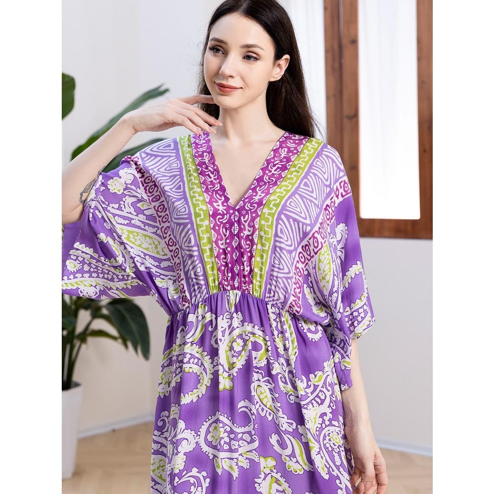 Plus Size Boho Kaftan Dress, Women's Plus Maxi Cover Up Dress