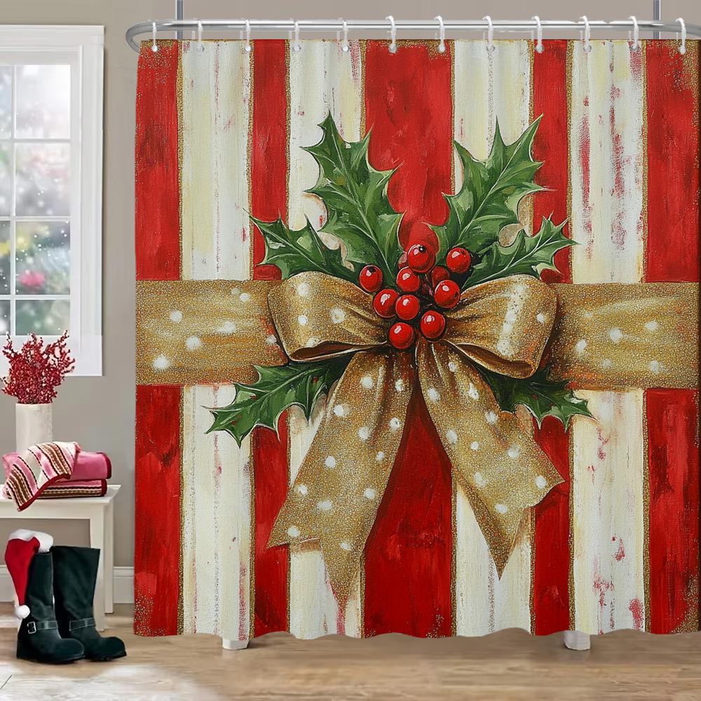 Christmas Santa Claus Snowman Printed Bathroom Shower Curtain with Hooks , Printed fabric for Home Holiday Decoration Curtain