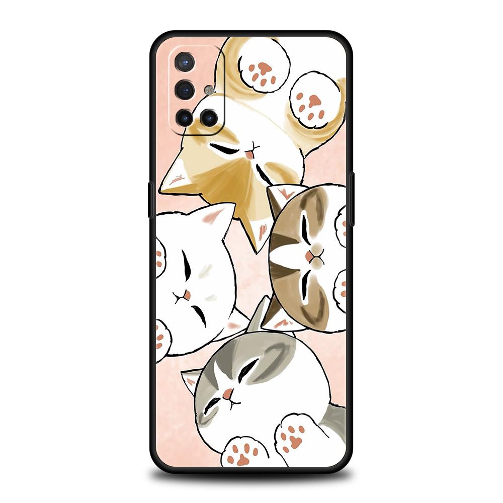 Cute Cartoon Cat Phone Case For Oneplus 12 12R 11 10T R10 Nord N100 N200 N10 10 7 8 9 7T 8T 9R 9RT CE 2 Pro 5G Soft TPU Cover