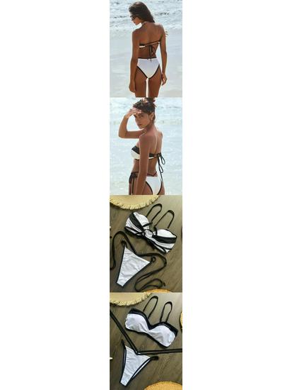 Trendy Black & White Patchwork Tankini Swimsuit for Women - Sexy European & American Style