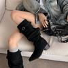 New women's leather boots large tube circumference stacking boots sleeve large size women's boots medium heel round head autumn and winter versatil