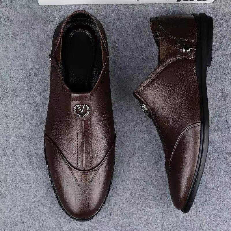 New Versatile Men's Leather Shoes Soft Sole Business Casual Doudou Shoes Work Security Dad Shoes