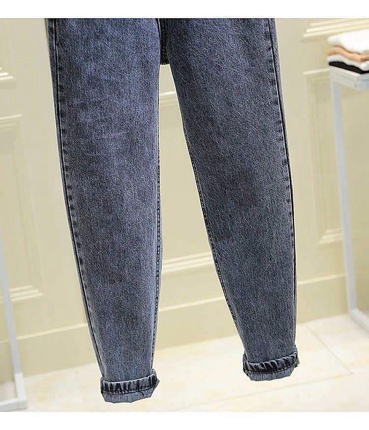 Women's High Waist Smoky Gray Ripped Jeans - Korean Style Slim Straight Harem Pants