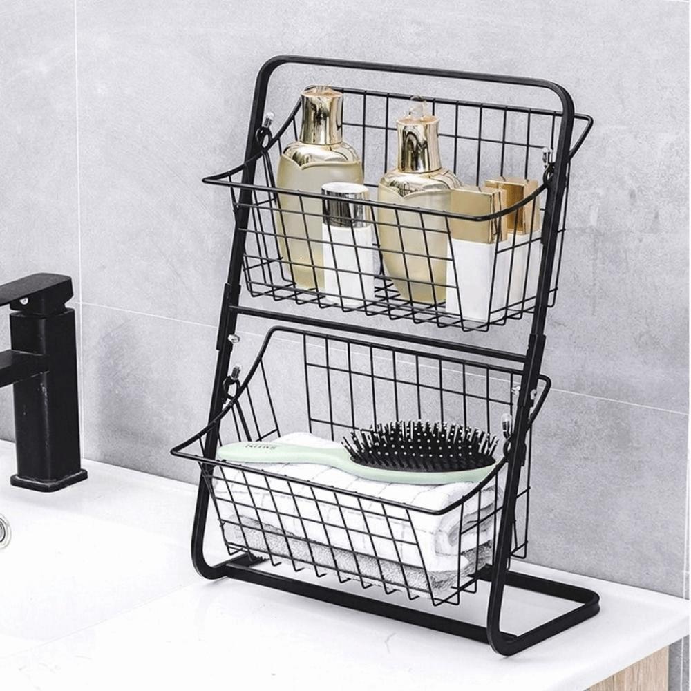 Detachable Double Layer Fruits Holder Iron Snack Storage Rack Pantry
