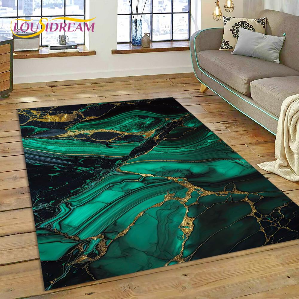 Dream Colour Marble Blue Green Gold Luxurious Carpet Rug for Home Living Room Bedroom Sofa Doormat Decor
