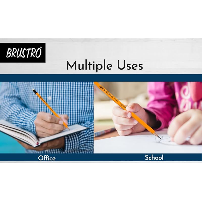 Brustro 2Hb Pencils | Pack Of 12 | Strong Grip, Extra Dark With Eraser Tip, Pre-Sharpened, Smooth Handwriting, Drawing, 12 Count (Pack of 1) чёрный