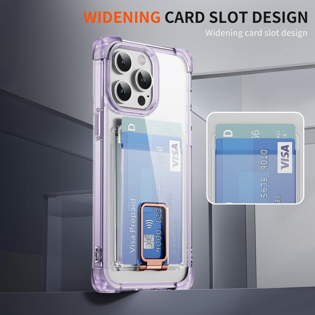 For iPhone 15 Pro Max Case Reinforced Corners TPU + Acrylic Phone Cover with Kickstand Card Holder