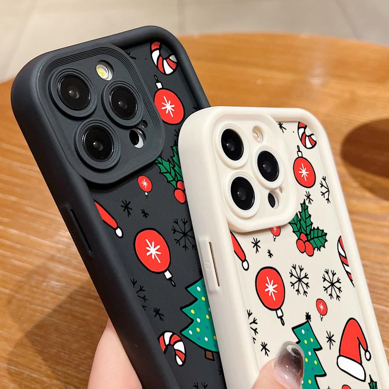 Cartoon Merry Christmas Pattern Matte Cover For iPhone 16 Pro Max 15 Plus 14 Pro 13 12 11 XS XR 17 Soft Silicone Len Protection Shockproof Phone Case