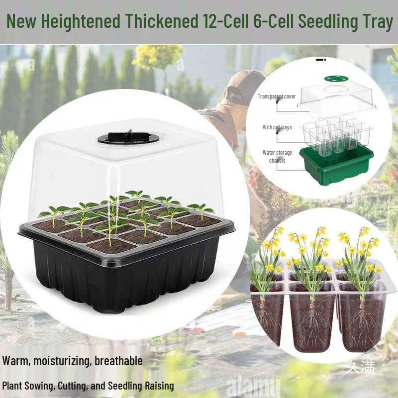 Thickened Seedling Tray with Transparent Lid & Rotating Switch - 6/12 Holes for Heat & Moisture Retention